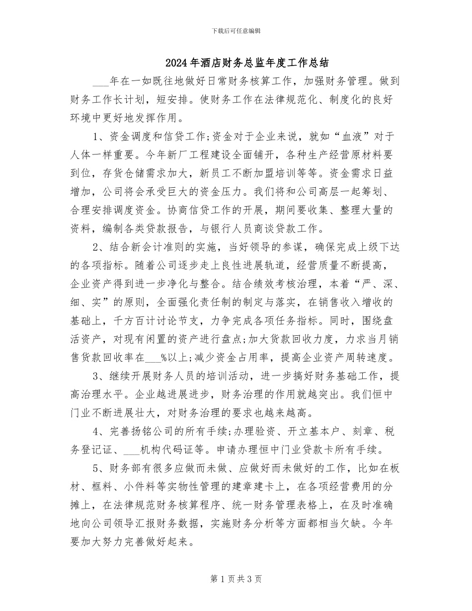 2024年酒店财务总监年度工作总结_第1页