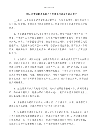 2024年酒店财务总监个人年度工作总结及计划范文