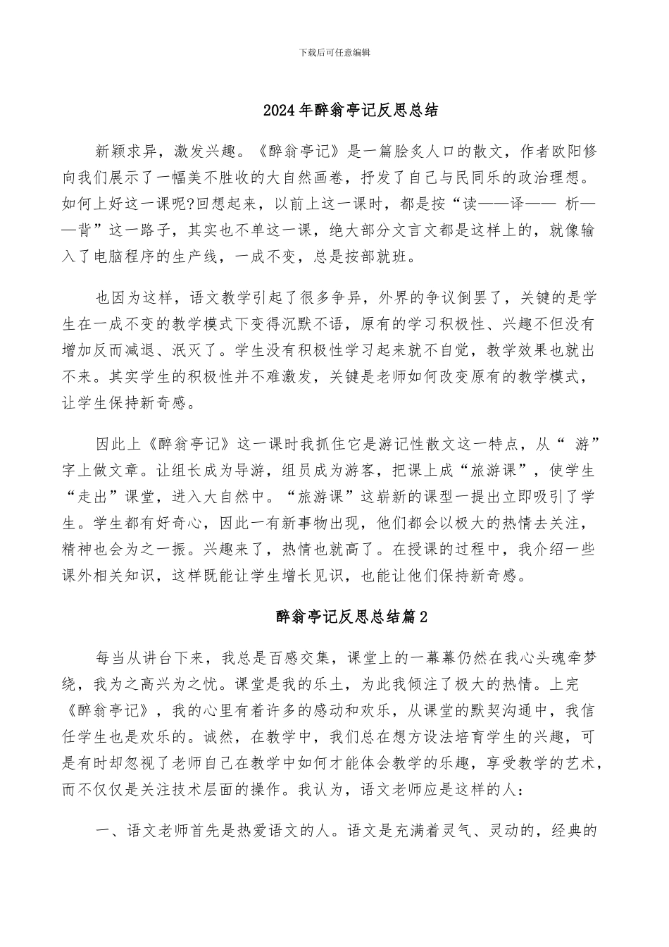 2024年醉翁亭记反思总结_第1页