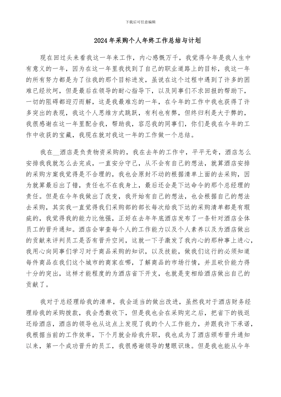 2024年采购个人年终工作总结与计划_第1页