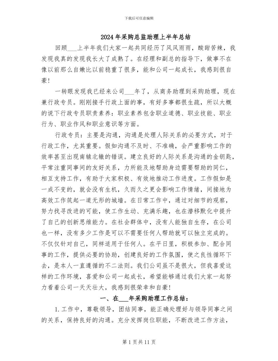 2024年采购总监助理上半年总结_第1页