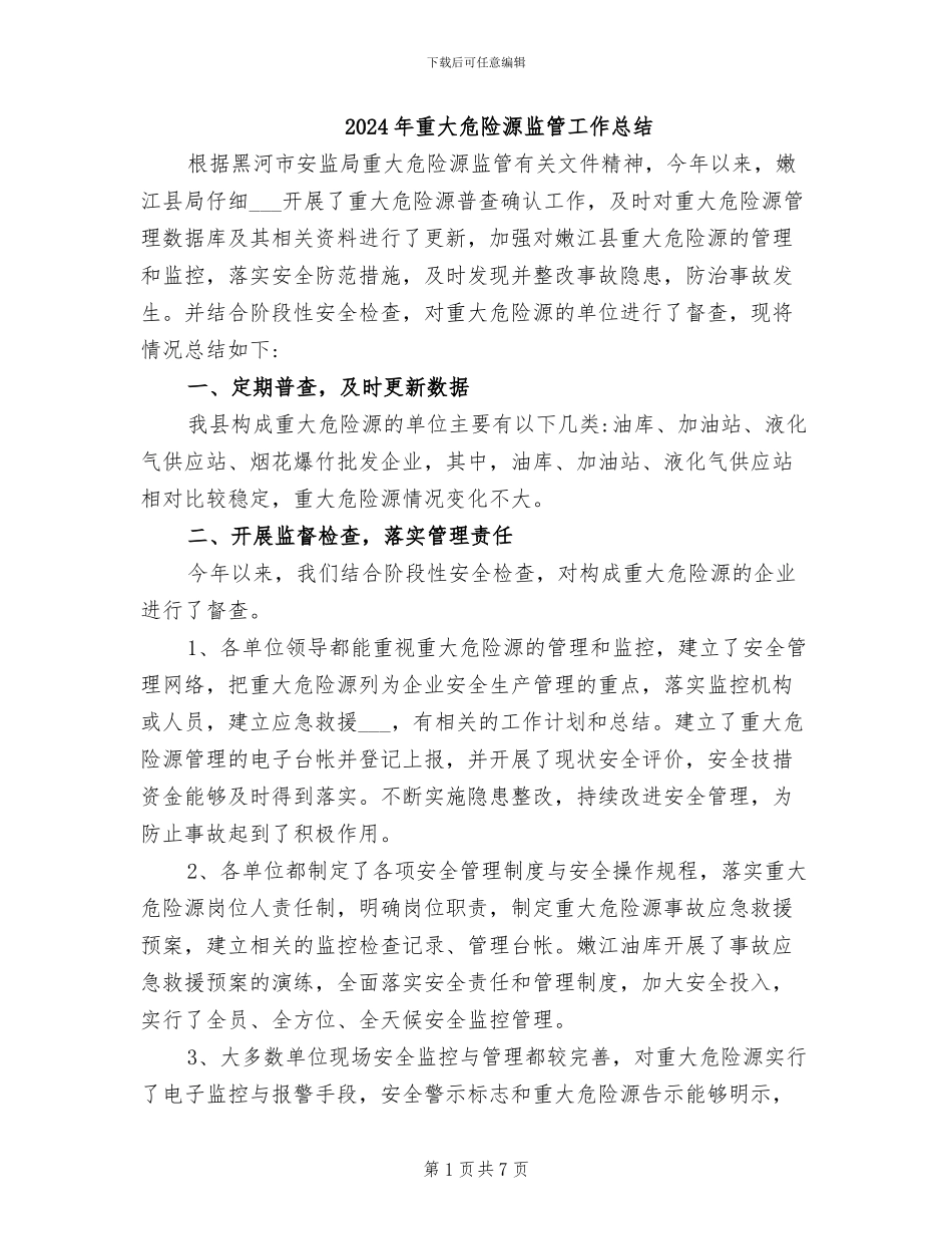 2024年重大危险源监管工作总结_第1页