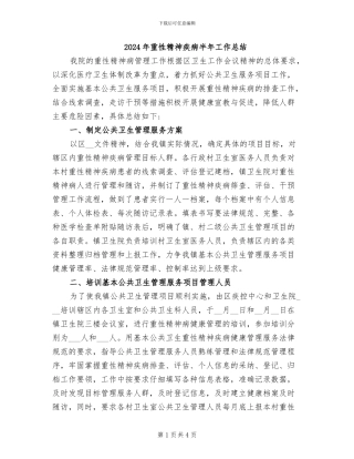 2024年重性精神疾病半年工作总结