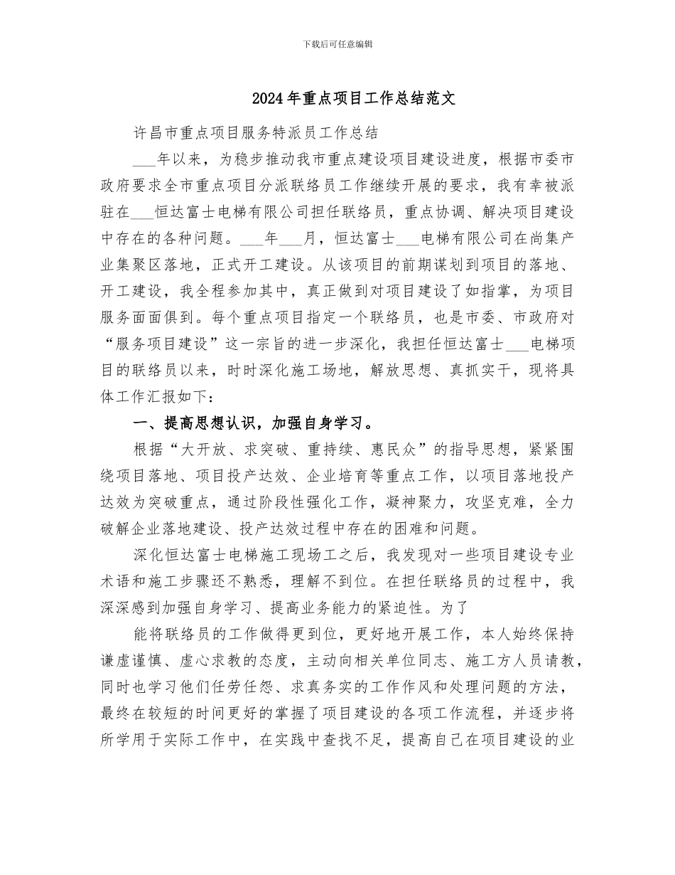 2024年重点项目工作总结范文_第1页