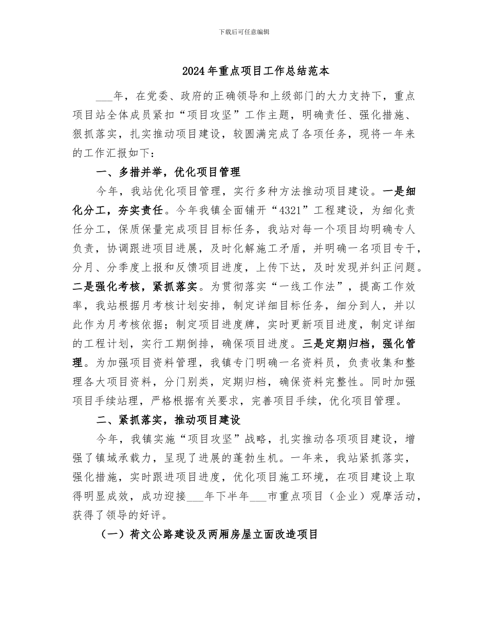 2024年重点项目工作总结范本_第1页