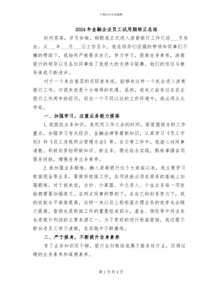 2024年金融企业员工试用期转正总结