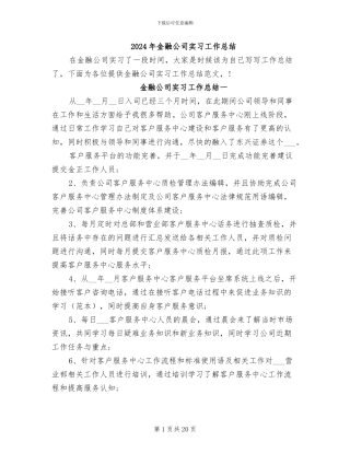 2024年金融公司实习工作总结