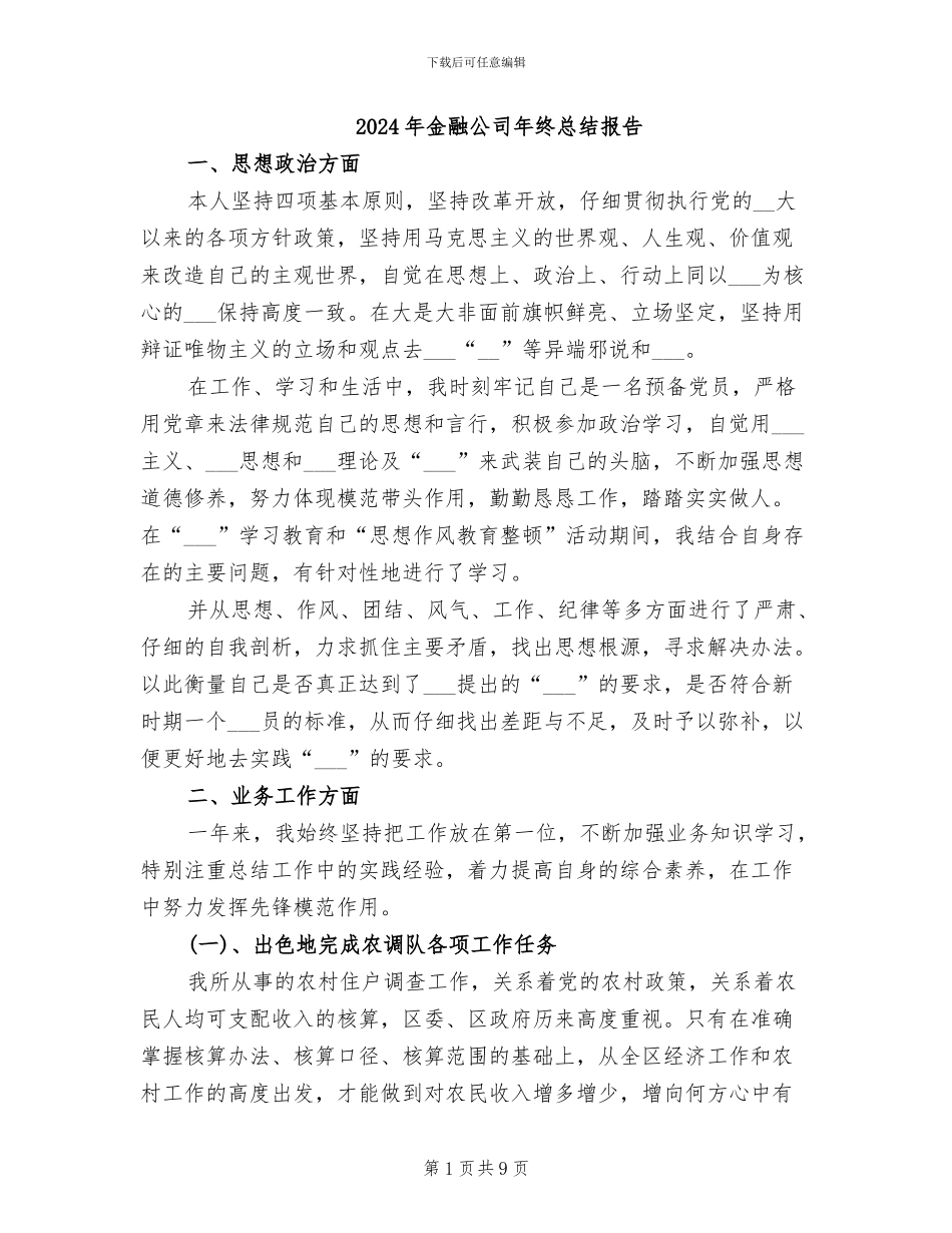 2024年金融公司年终总结报告_第1页