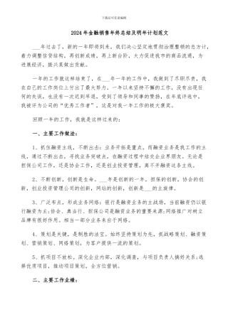 2024年金融销售年终总结及明年计划范文