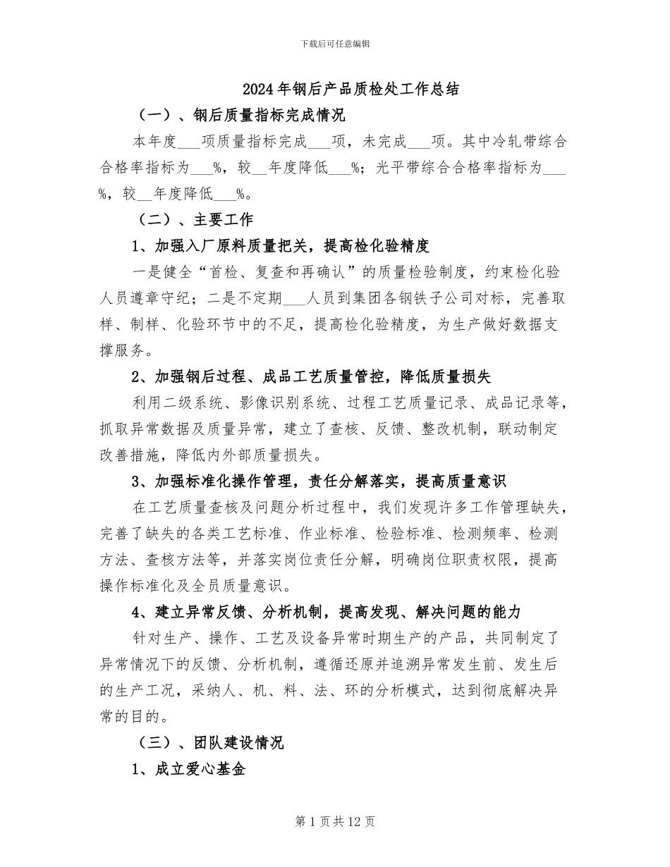 2024年钢后产品质检处工作总结_第1页