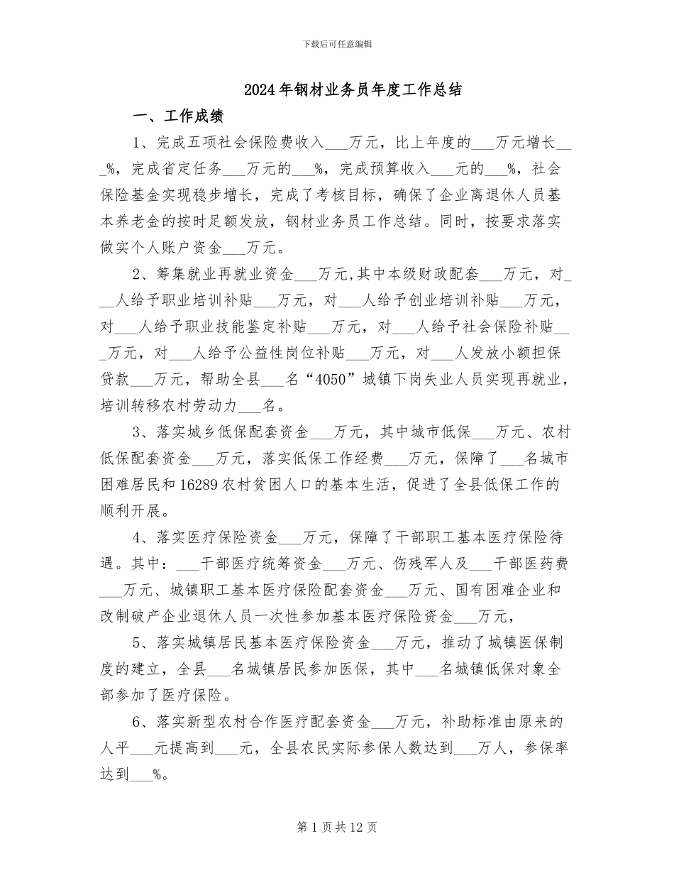 2024年钢材业务员年度工作总结_第1页