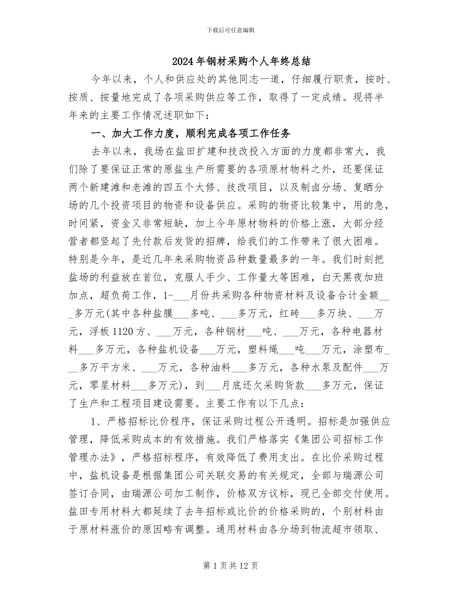 2024年钢材采购个人年终总结_第1页