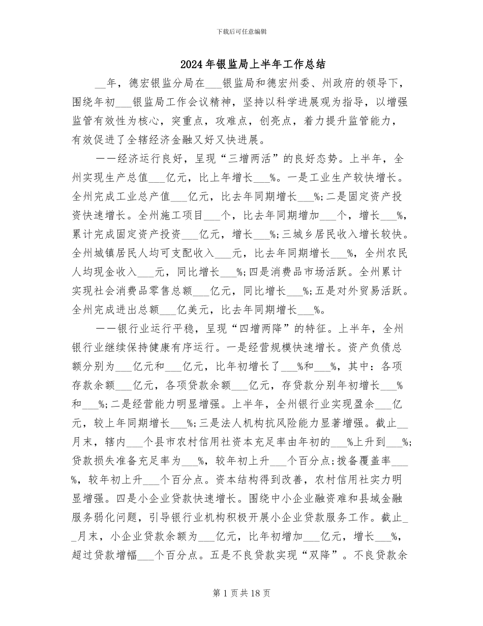 2024年银监局上半年工作总结_第1页