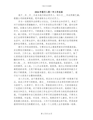 2024年银行入职一年工作总结