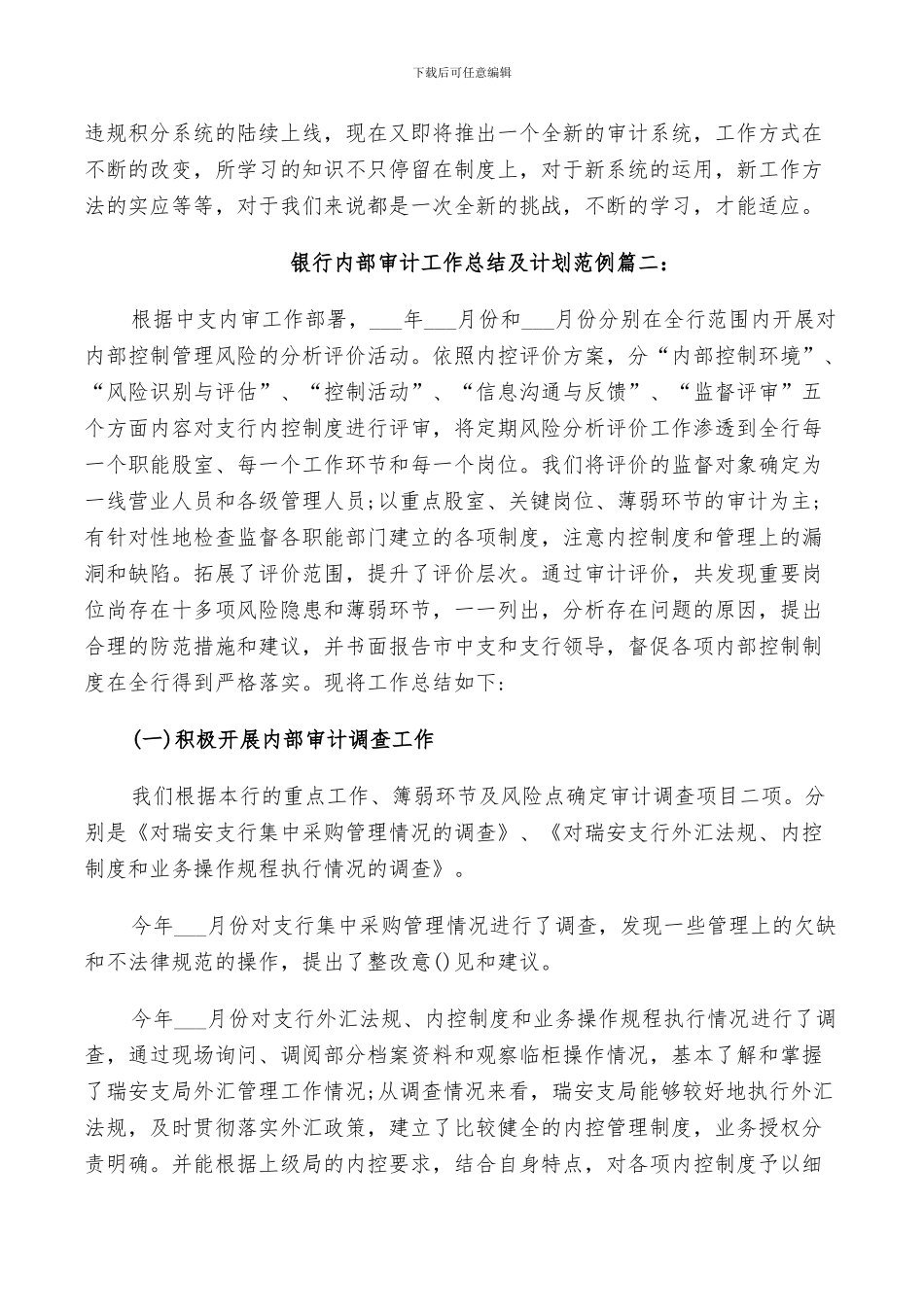 2024年银行内部审计工作总结及计划范例_第2页