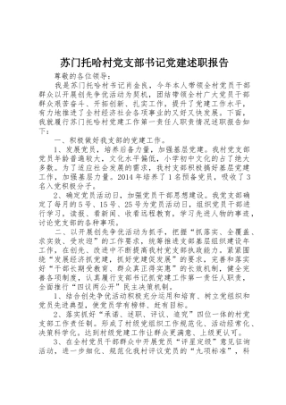 苏门托哈村党支部书记党建述职报告