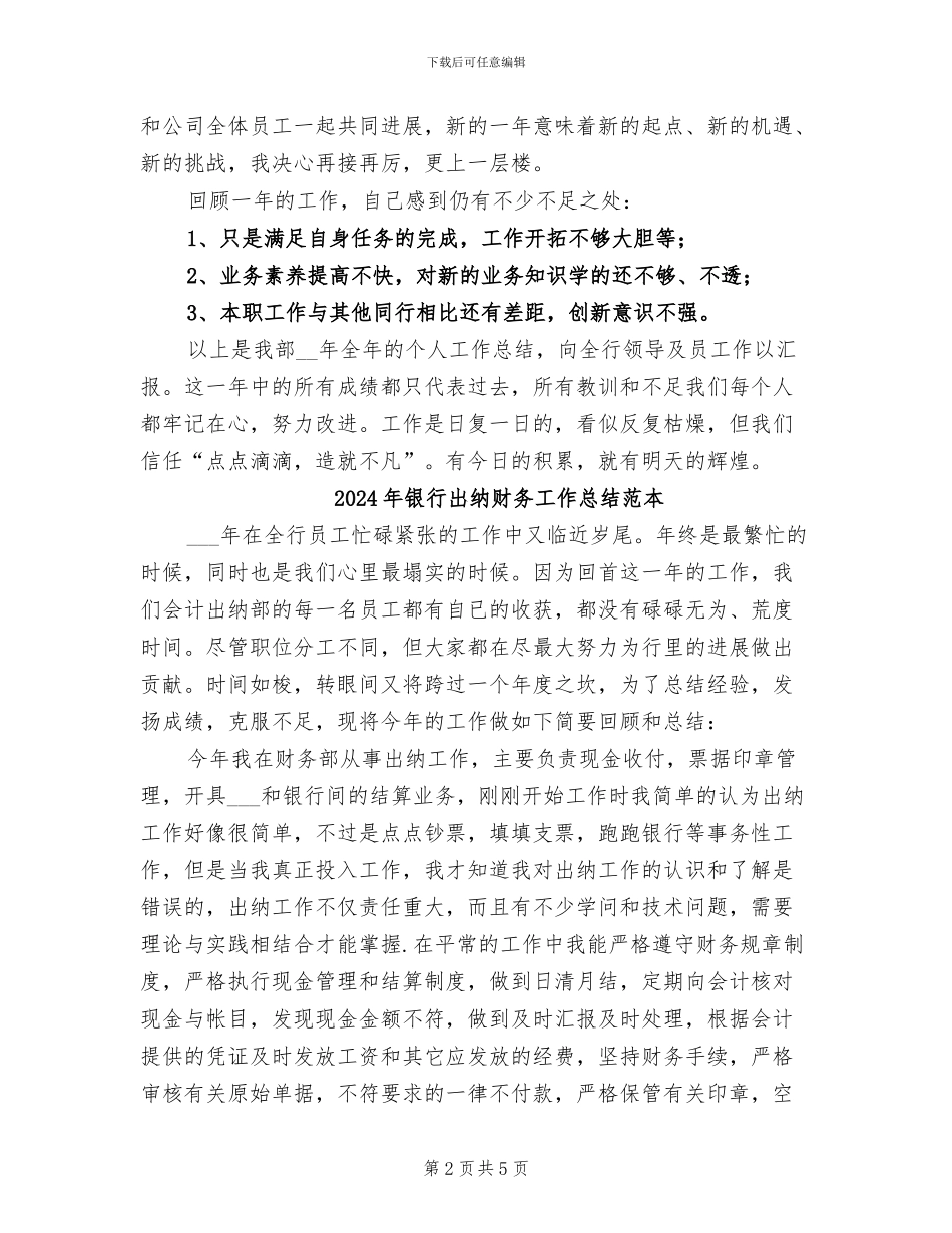 2024年银行出纳财务工作总结_第2页
