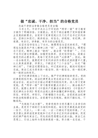 做“忠诚、干净、担当”的合格党员