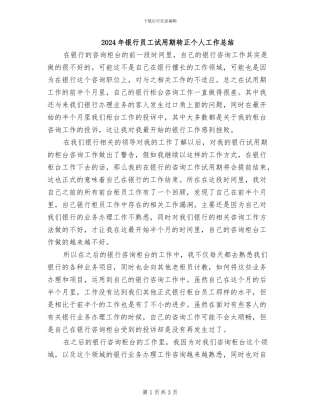 2024年银行员工试用期转正个人工作总结