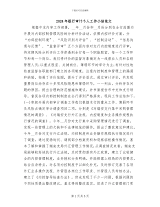 2024年银行审计个人工作小结范文