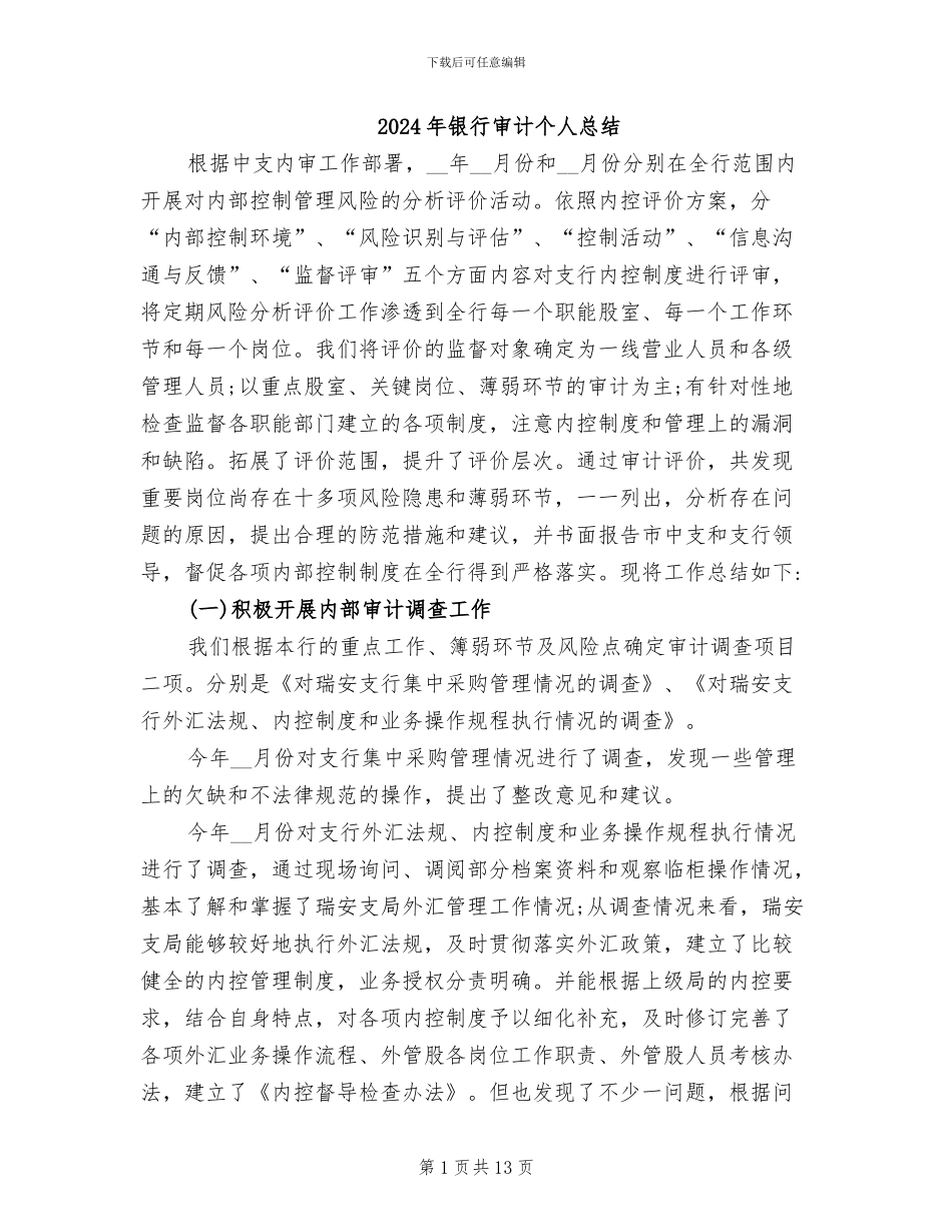 2024年银行审计个人总结_第1页