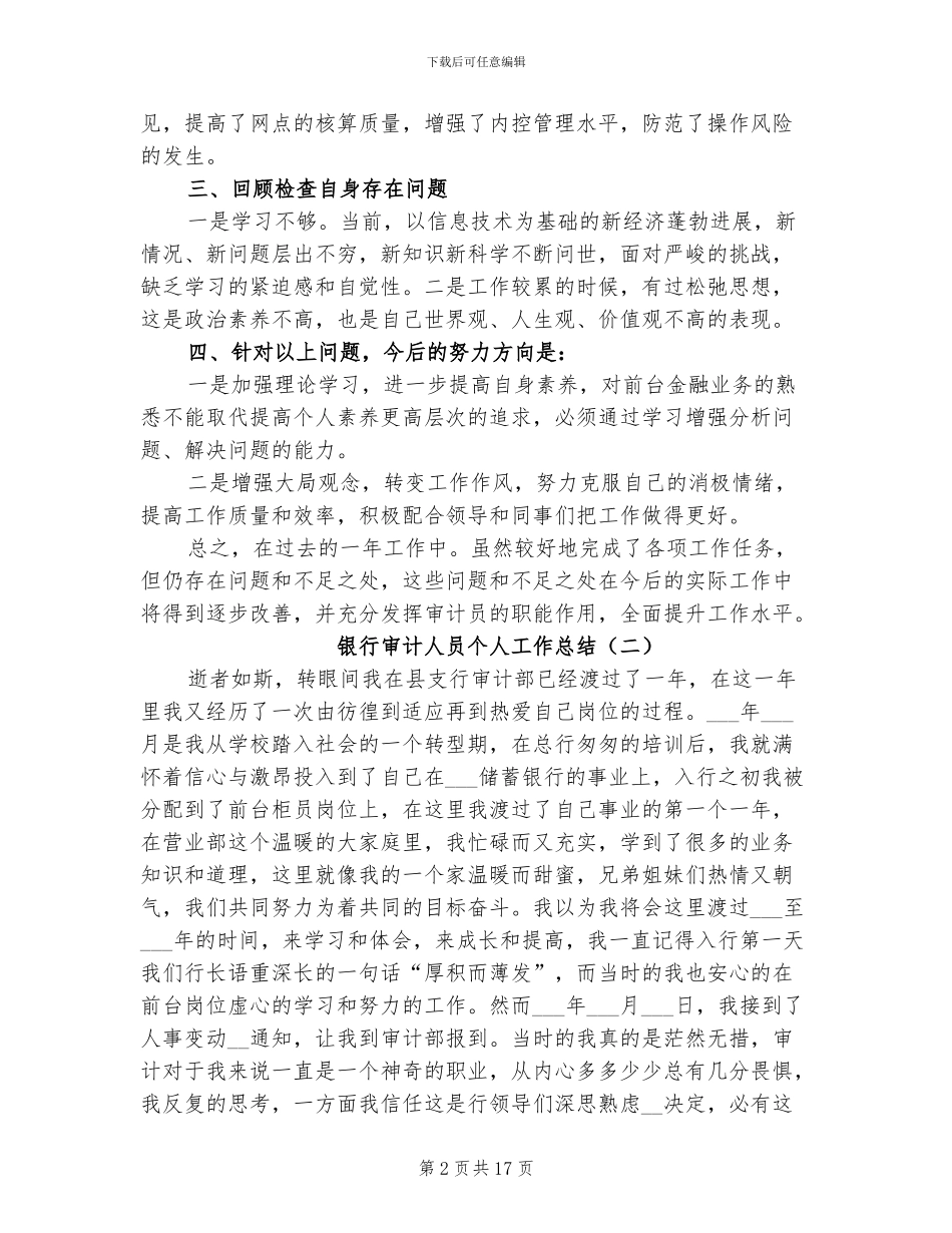 2024年银行审计人员个人工作总结_第2页