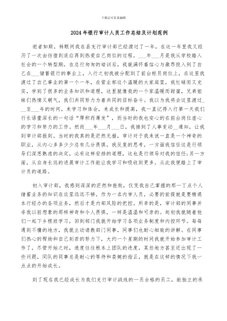2024年银行审计人员工作总结及计划范例