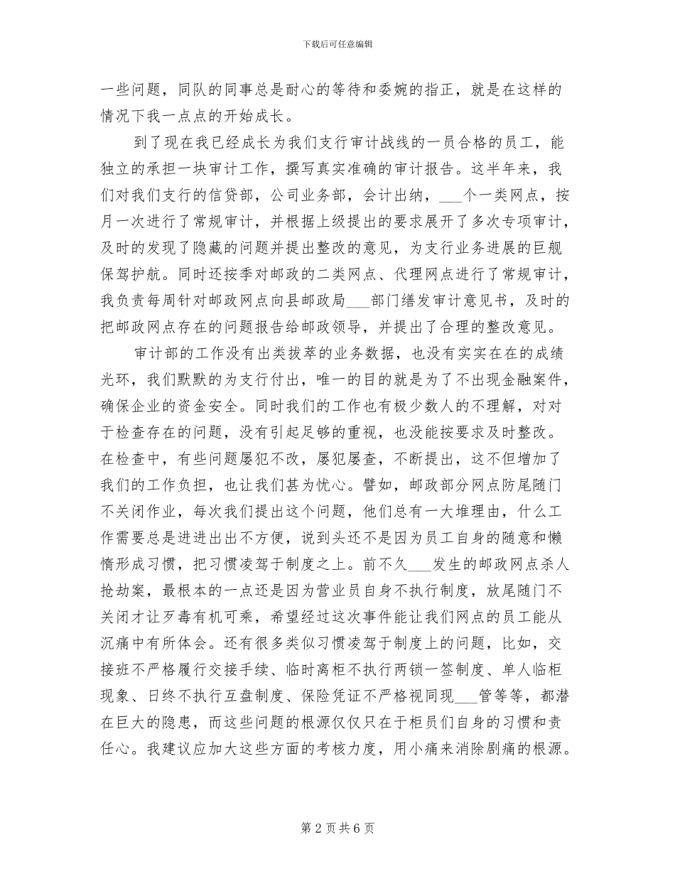2024年银行审计员个人工作总结_第2页