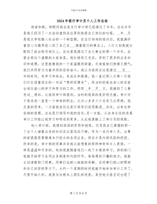 2024年银行审计员个人工作总结