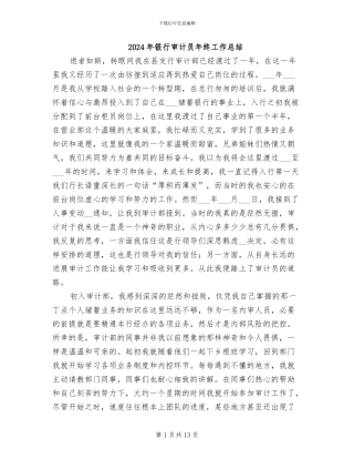2024年银行审计员年终工作总结