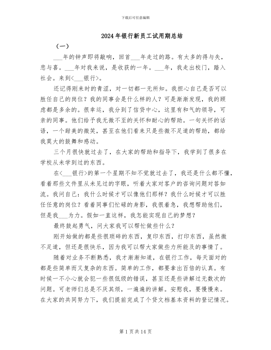 2024年银行新员工试用期总结_第1页