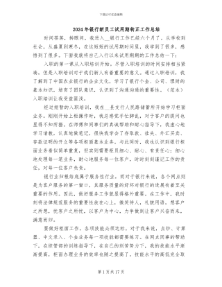2024年银行新员工试用期转正工作总结