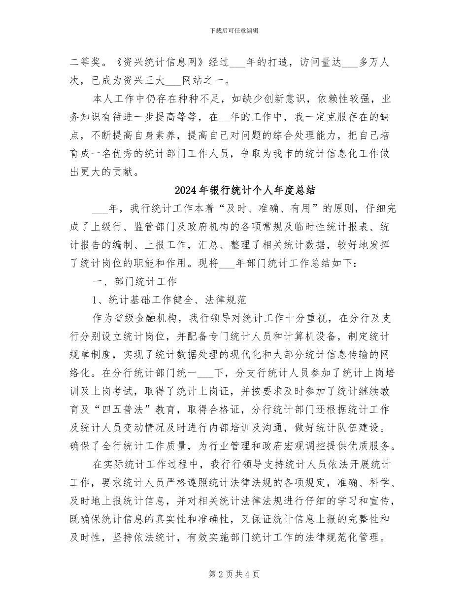 2024年银行统计个人年度工作总结_第2页