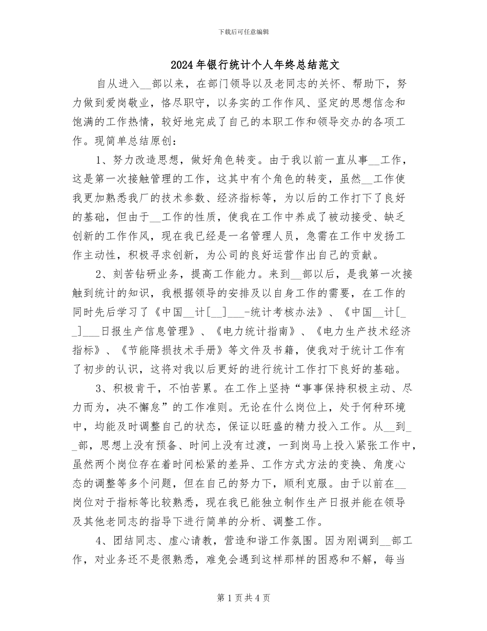 2024年银行统计个人年终总结范文_第1页
