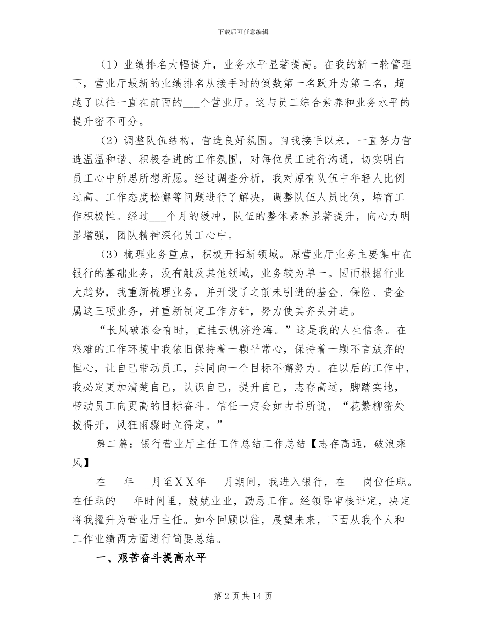 2024年银行营业厅主任工作总结_第2页
