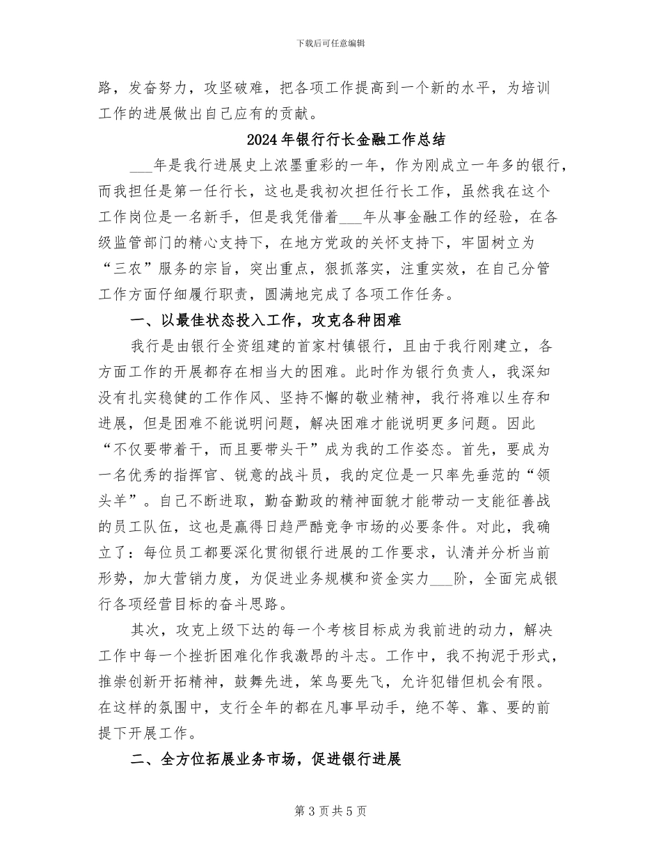 2024年银行行长金融个人工作总结_第3页