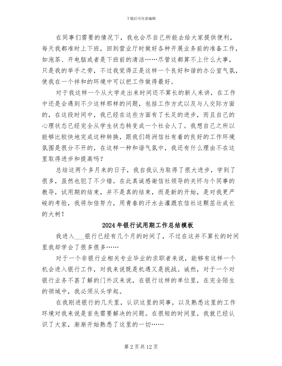 2024年银行试用期工作总结报告_第2页