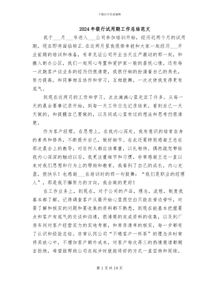 2024年银行试用期工作总结范文