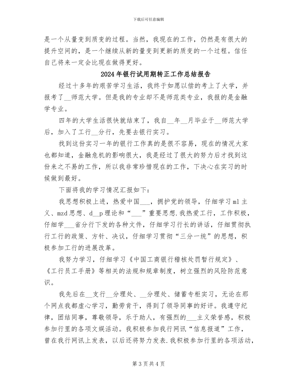 2024年银行试用期转正工作总结_第3页