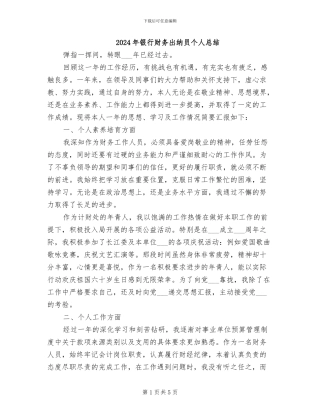 2024年银行财务出纳员个人总结