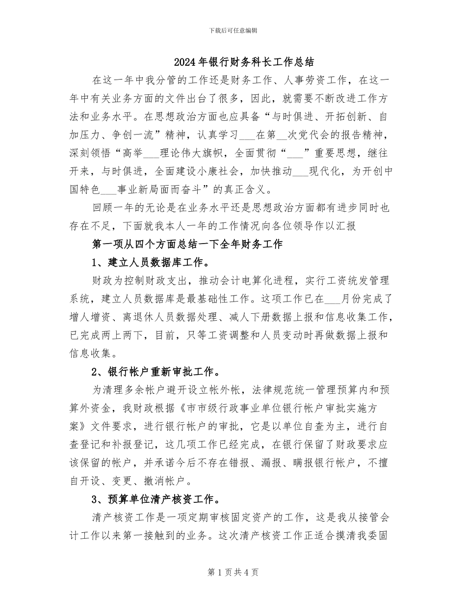2024年银行财务科长工作总结_第1页