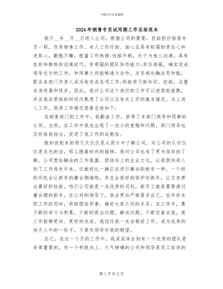 2024年销售专员试用期工作总结范本