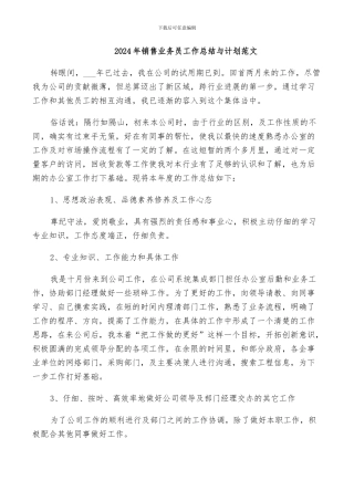 2024年销售业务员工作总结与计划范文