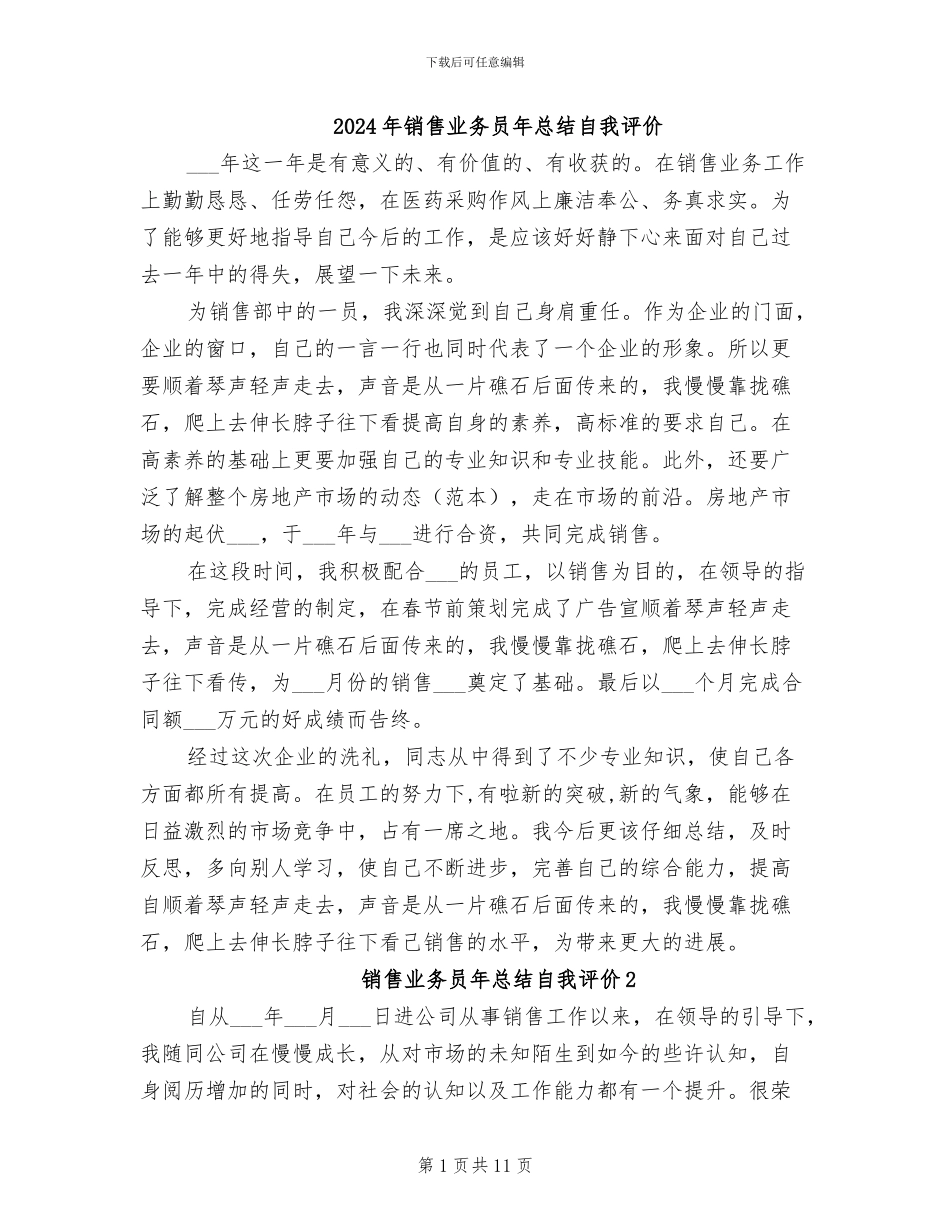 2024年销售业务员年总结自我评价_第1页