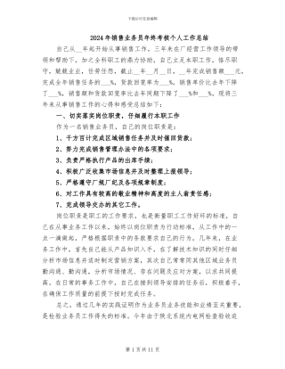 2024年销售业务员年终考核个人工作总结