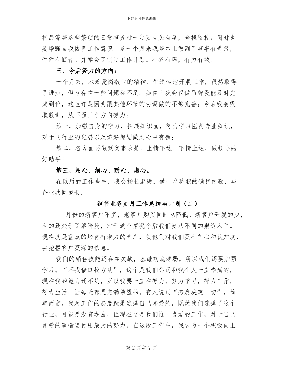 2024年销售业务员月工作总结与计划_第2页