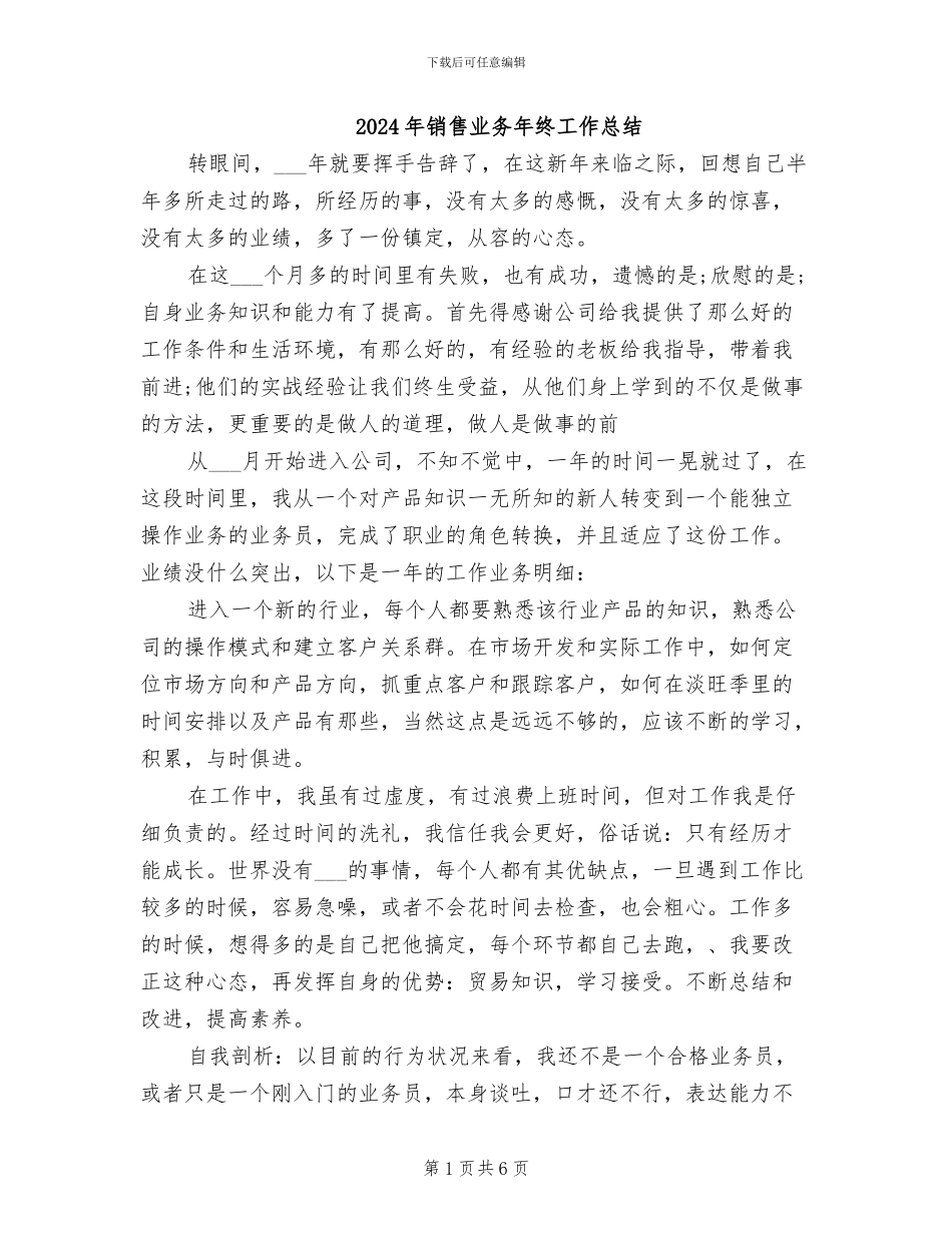 2024年销售业务年终工作总结_第1页