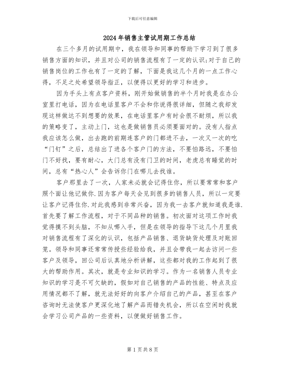 2024年销售主管试用期工作总结_第1页