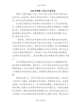 2024年销售人员实习月报总结