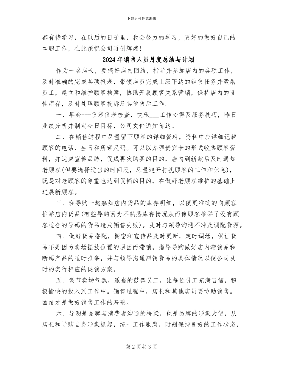 2024年销售人员月度总结_第2页
